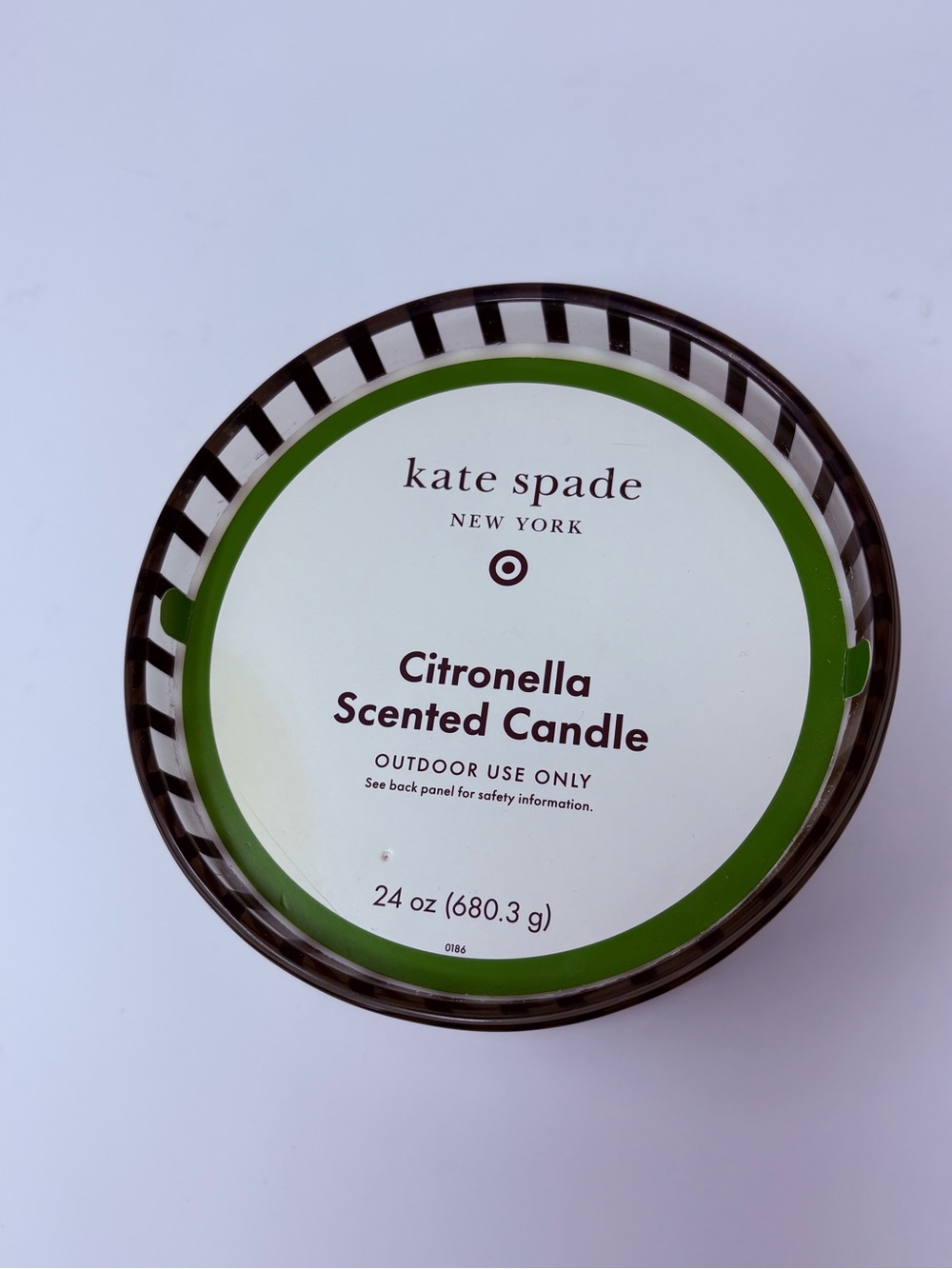Kate Spade Citronella Scented Candle - Black &  Clear striped glass holder